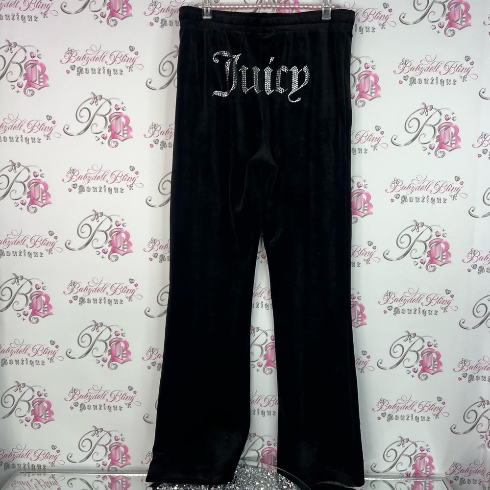 Juicy Couture pants logo diamond on back flare velour velvet Black Bottoms